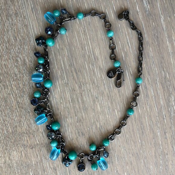 Dyrberg Kern Danish Designer Handcrafted Metal Beaded Necklace Blue Green Sz OS - Picture 6 of 8